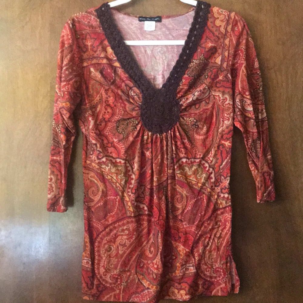 Kim and Cami Burnt Orange Paisley Long Sleeve Top